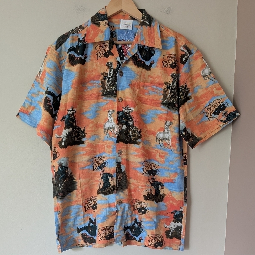 Vintage Lone Ranger Men's Western Button Down Cowboy Short Sleeve Hawaiian Shirt